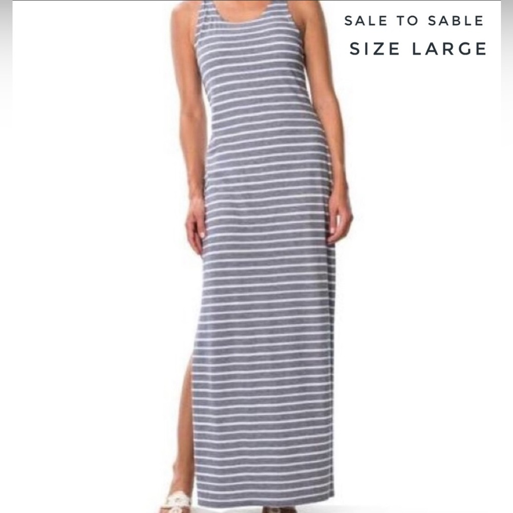 Sail To Sable Jetting to Jetties Striped Maxi Large Navy White